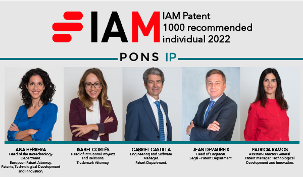 PONS IP gets multiple awards in the 2022 list of the “IAM Patent 1000”